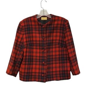 Pendleton Virgin Wool Womens M Red Plaid Blazer Jacket 3/4 Sleeve Lined